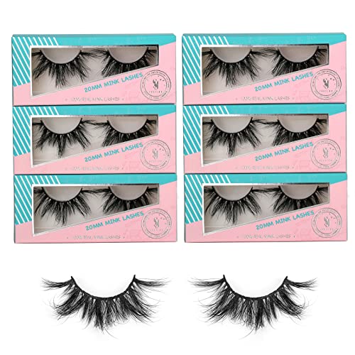 SY SHUYING 6 Pairs 20mm Mink Lashes 3D Real Mink Eyelashes Dramatic Fluffy False Eyelashes 100% Handmade 6D Wispy Cross Long Thick Soft Reusable Fake Eye Lahses (Doll)