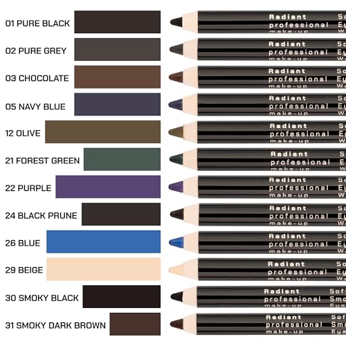 Radiant Professional Softline Waterproof Eye Liner Pencil with Smudging Tool - Long Lasting Under Eyeliner Pencil for Women, For the Perfect Smoky Eye, Blue (26)