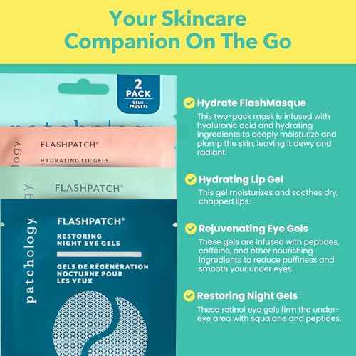Patchology On The Fly Travel Facial Kit ? Travel-Friendly Hydrating Skincare Essentials for Face, Eyes and Lips ? Includes 2 Pair Under Eye Patches, 2 Hydrate Sheet Mask for Refreshed Skin,1 Lip Mask