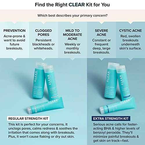Paula's Choice CLEAR 3-Piece Acne Kit, Includes Daily Cleanser, 2% Salicylic Acid Exfoliant & Benzoyl Peroxide Treatment, Prevents & Treats Mild to Severe Acne & Breakouts, Fragrance-Free, Set of 3