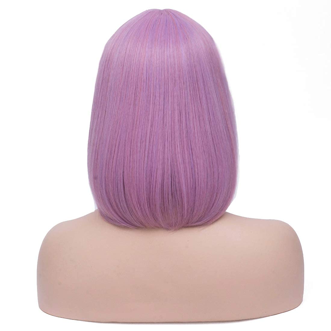 BERON 12 Inches Lavender Bob Wig Short Straight Purple Wig with Bangs for Women Light Purple Wig Halloween Cosplay or Daily Use Wigs (Lavender Purple)