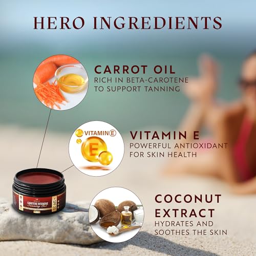 Carotene Tanning Gel for Deep Natural Tan – Tanning Accelerator with Coconut Oil, Carrot Extract & Vitamin E – Bronzing Body Moisturizer for Indoor & Outdoor Use