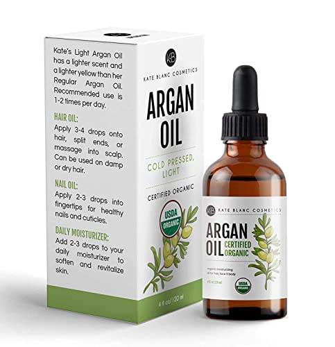 Kate Blanc Cosmetics Argan Oil for Hair, Face & Skin from Morocco. Promotes Hair Growth (2oz, USDA Certified Organic, Cold Pressed & 100% Pure, Light)