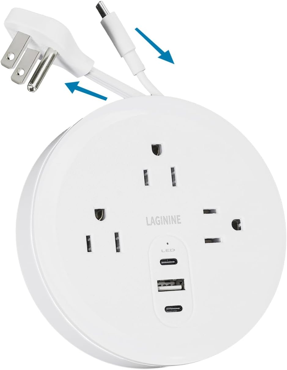 Skiennix Travel Power Strip - 3 AC Outlets & 3 USB Charging Ports (2 USB-C) | Essential for Home, Office & Travel