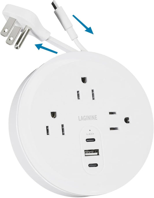 Skiennix Travel Power Strip - 3 AC Outlets & 3 USB Charging Ports (2 USB-C) | Essential for Home, Office & Travel