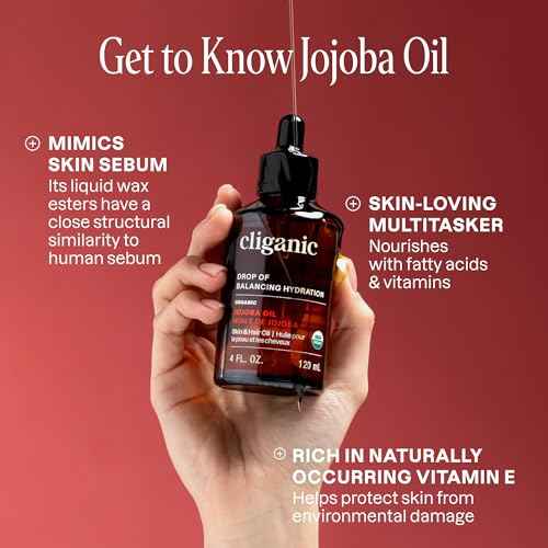 Cliganic Organic Jojoba Oil, 100% Pure (4oz) | Moisturizing for Face, Hair, Skin & Nails | Natural Cold Pressed Hexane Free | Base Carrier Oil
