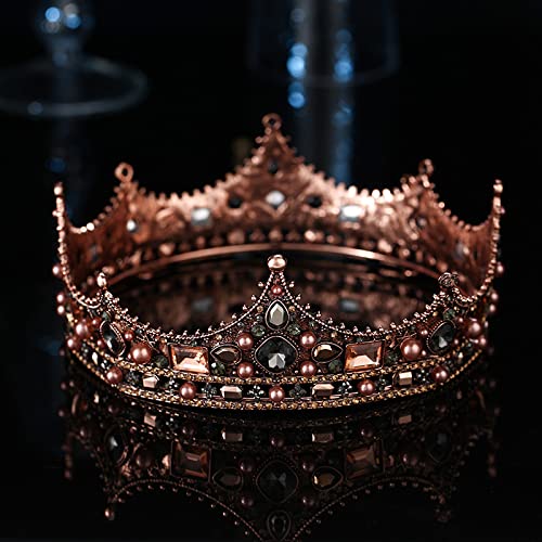 Crystal King Wedding Tiara Vintage Rhinestone Crown Hair Bands For Halloween Birthday Pageant Hair Accessories (Bronze)