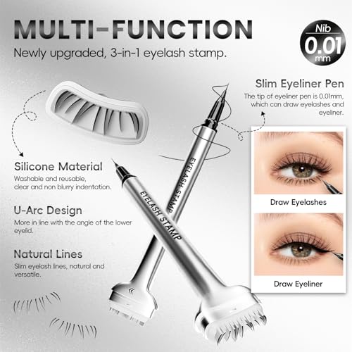 NewBang Lower Eyelash Stamp Set, 2 in 1 Silicone Lash Stamp with Ink & 0.01mm Super Slim Liquid Eyeliner Pen, Waterproof Anti-Smudge Extra Fine Under Bottom Eye Lash Liner for Eye Makeup #Black