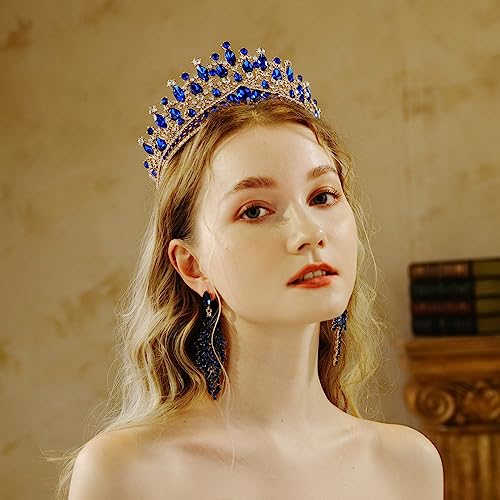 ShulaSHOP Blue Wedding Tiara for Women, Crowns for Women Rhinestone Bridal Crown Princess Tiara Headband, Costume Party Accessories for Brithday Halloween