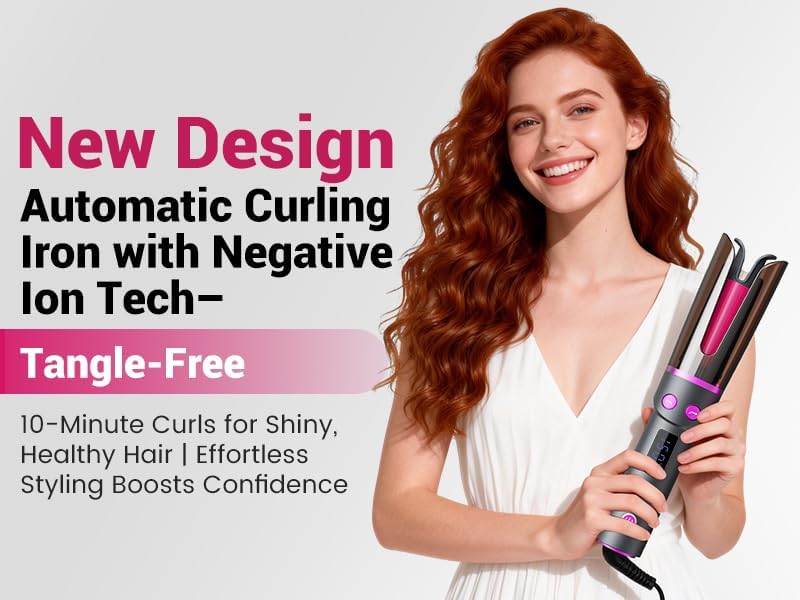 Skiennix Negative Ion Automatic Rotating Curling Iron - Smart Tangle-Free, Dual Voltage, Portable 1-Inch Ceramic Curler for Home & Travel