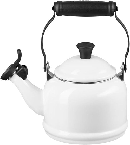Le Creuset Enamel On Steel Demi Kettle - 1.25 Qt Kettle & Set of 2 Stoneware Mugs, White