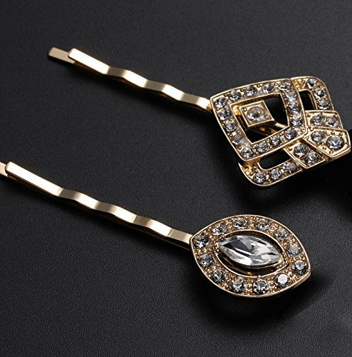 BABEYOND Vintage Hair Pins Clips for Women 1920s Crystal Rhinestone Feather Hair Pins Great Gatsby Hair Piece (A-Gold)