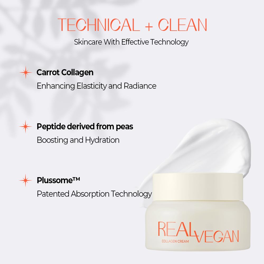 KLAVUU Real Vegan Collagen Cream - Enhances Skin Elasticity, Providing Deep Hydration to Dry Skin for a Radiant, Youthful Glow - 1.69 Fl oz