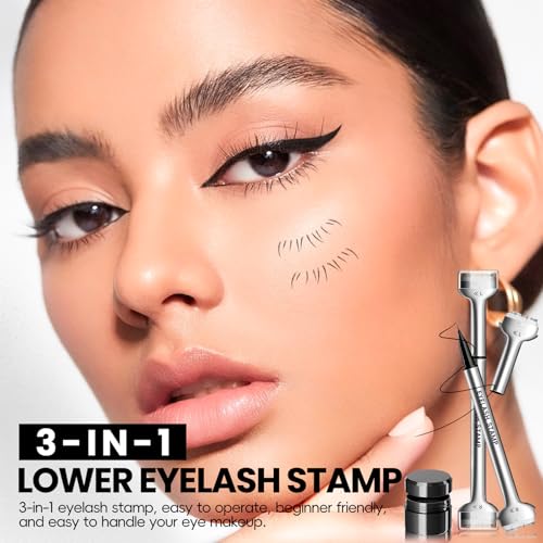 NewBang Lower Eyelash Stamp Set, 2 in 1 Silicone Lash Stamp with Ink & 0.01mm Super Slim Liquid Eyeliner Pen, Waterproof Anti-Smudge Extra Fine Under Bottom Eye Lash Liner for Eye Makeup #Black