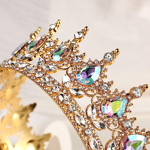 Vinjewelry Full Round Girls Bridal Crown Crystal AB CZ Baroque Tiaras Sparkly Rhinestone Princess Carnival Headdress Jewelry Queen Costume Wedding Prom Birthday Pageant Party Hair Accessories