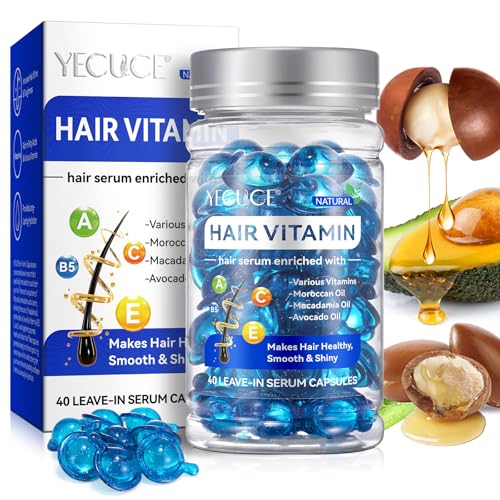 Vitamin-Enriched Hair Treatment Capsules with Moroccan and Macadamia Oils - No Rinse, For Hair Repair and Moisturizing, For Women & Men (40 Capsules, Blue)