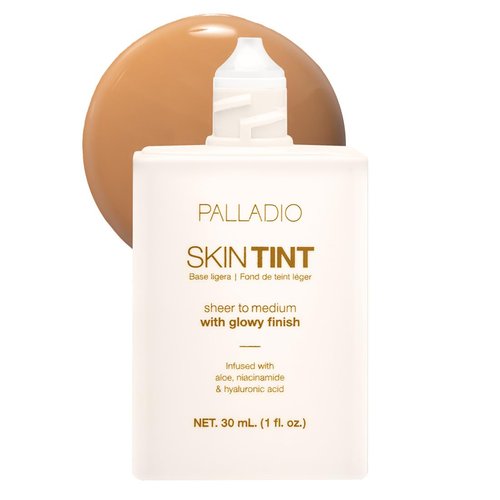 Palladio Skin Tint - Glowy Lightweight Foundation with Aloe & Niacinamide | Dark Caramel, Sheer to Medium Coverage