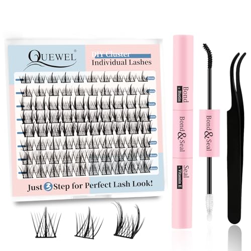 QUEWEL DIY Lash Extension Kit, Lash Clusters 80 Pcs, Lash Bond and Seal Glue Long-lasting and Waterproof with Cluster Lashes Applicator Tool for DIY Eyelashes Extensions (QD03-MIX10-14)