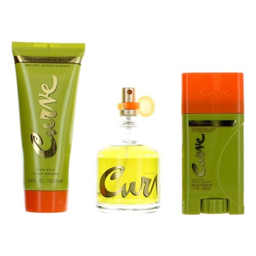Men's Cologne Gift Set by Curve, 3 Pieces Include 2.5 Fl Oz Cologne, 3.4 Fl Oz After Shave Balm and 1.7 oz. Deodorant Stick