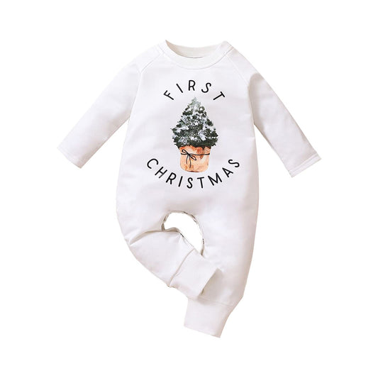 DOSYZTO Baby Boy Girl Christmas Outfit First Christmas Letter Print Romper Jumpsuit Oversized Xmas Bodysuit Clothes (first christmas jumpsuit,12-18 Months)