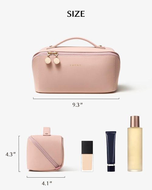 EACHY Travel Makeup Bag,Large Capacity Cosmetic Bags for Women,Waterproof Portable Pouch Open Flat Toiletry Bag Make up Bag with Divider and Handle
