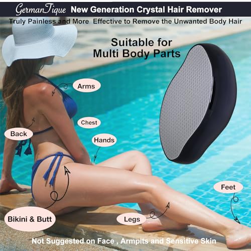 Germantique Crystal Hair Eraser,Natural Crystal Hair Remover,Reusable Painless Nano Glass Hair Removal Device Without Shaver,Gentle Crystal Epilator and Exfoliator for Soft Silky Skin(Black)