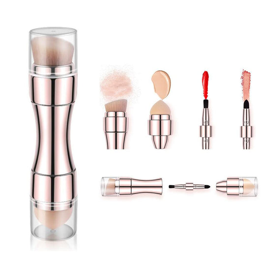 Bling Toman 4 in 1 Makeup Brush, Eyeshadow Eye Lip Face Concealing Blush Foundation Brush All in One Retractable Travel Size Makeup Brush Set (rose gold brush)