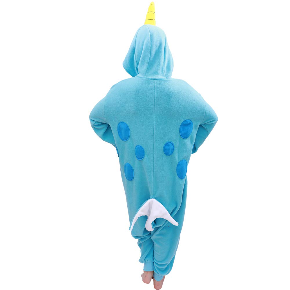 COCOPLAY W Adult Narwhal Onesie Animal Pajamas-Plush One Piece Halloween Cosplay Costume (Small, Blue)