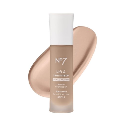 No7 Lift & Luminate Serum Foundation - SPF 15 Liquid Makeup for Dewy Glow - Radiant Formula for Mature Skin - Porcelain (30ml)
