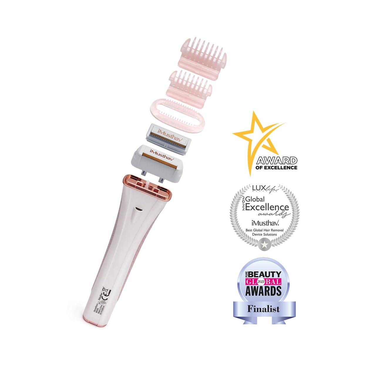 iMusthav DermaRazor Rechargeable Body Hair Remover,Bikini Trimmer for women.Removes unwanted hair stubble & pubic hair.Trim in one go perfectly silky smooth skin. 18K Gold plated hypoallergic blades