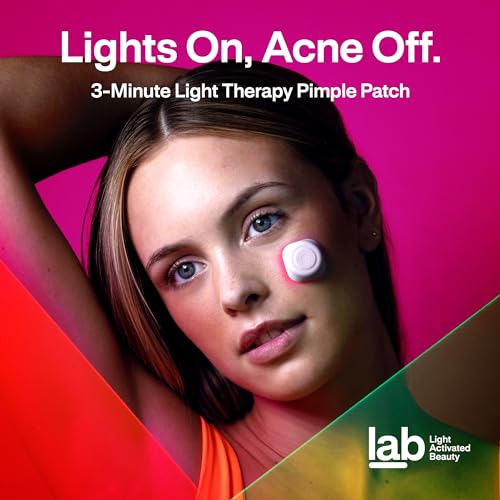 Light Activated Beauty l.a.b Light Therapy Acne Patch, 1-Pack, LED Red and Blue Light Hydrocolloid Acne Patches, Fast Acting 3 Minute Skin Care Pimple Patch Spot Regimen for Zits, Blemishes, 30 Uses