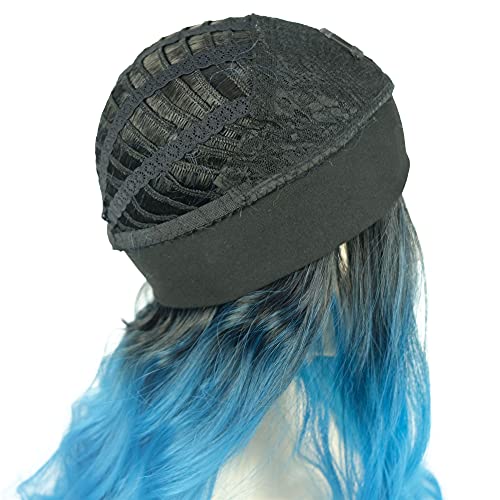 Aimole Long 24" Wavy Wigs 3/4 Women Wig With Headband Black Blue Ombre Synthetic Hair (1+T4330)