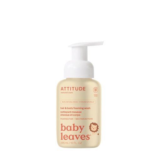 ATTITUDE 2-in-1 Baby Wash - EWG Verified Foaming Shampoo & Soap, Vegan Pear Nectar, 10 Fl Oz