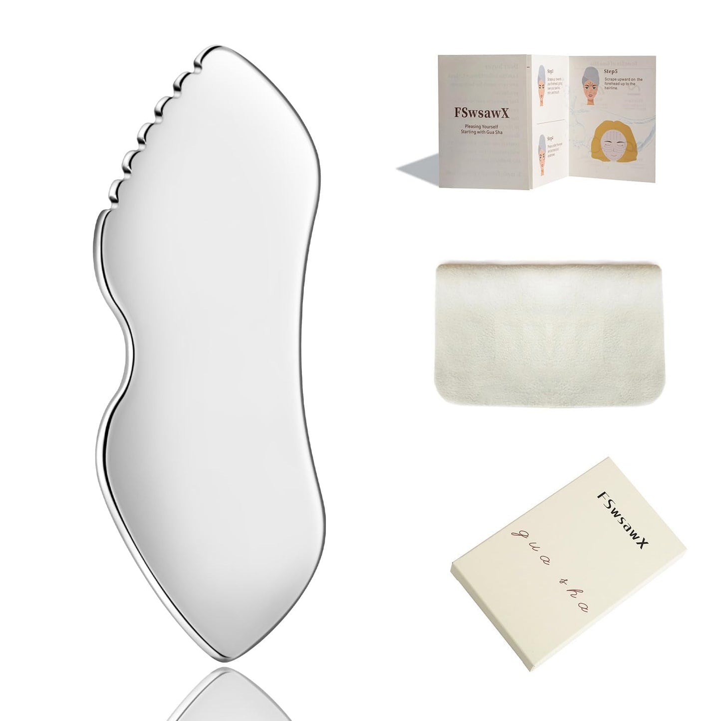 FSwsawX Stainless Steel Gua Sha Facial Tools, Face Comb & Massager Metal Gua sha Tool for Blood Circulation & Lymphatic Drainage, Body and Face Gua Sha Stone for Tighten Skin