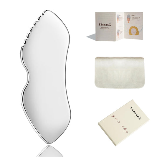FSwsawX Stainless Steel Gua Sha Facial Tools, Face Comb & Massager Metal Gua sha Tool for Blood Circulation & Lymphatic Drainage, Body and Face Gua Sha Stone for Tighten Skin