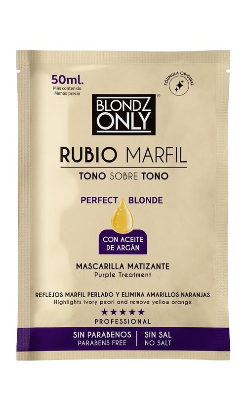 Rubio Marfil Purple Conditioner Treatment Mask - Argan Oil Perfect Blonde Toner | Pack of 2 Sachets (3.38 Fl Oz)