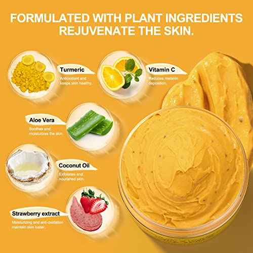 Vitamin C and Turmeric Face Scrub Cream Organics Microdermabrasion Facial Scrub Exfoliating Clears Blackheads Improve Dark Spot Acne with Strawberry Extract Exfoliator 130g/4.5oz