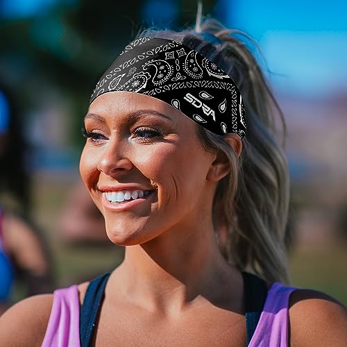 Suddora Paisley Print Bandana Headband, Multi-Sport Boho Style Bandana for Indoor Outdoor Use, Breathable & Non-Slip Fabric, Unisex Head Accessory for Bikers, Halloween (Black)