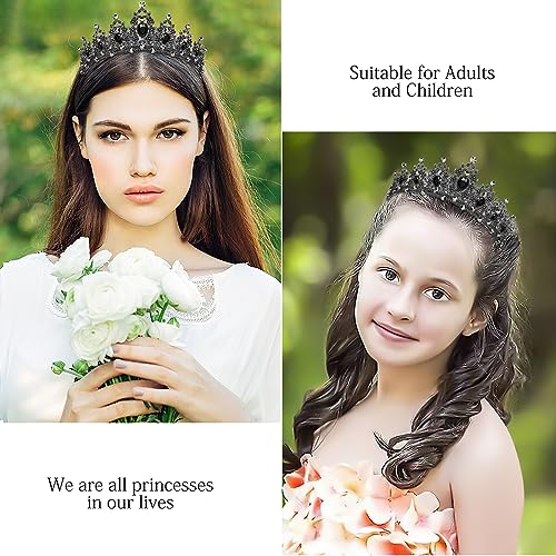 Makone Queen Crown and Tiara Princess Crown with Combs for Women and Girls Black Crystal Headbands for Bridal, Gothic Costumes for Prom Halloween Accessories Wedding Birthday Party(Black)