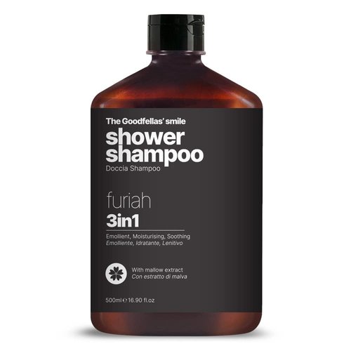 Goodfellas Smile FURIAH 3-in-1 Shower Shampoo - Bold Leather & Wood Scent | Body Wash & Hair Cleanser for Men | Hydrating & Refreshing | Made in Italy