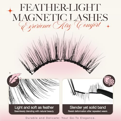 LASHVIEW Upgrade Magnetic Eyelashes with Applicator Reusable Soft Magnetic Eyelashes Natural Look No Glue Needed Magnetic Eyelashes Magnetic Lashes Kit Easy to Wear and Remove(A02)