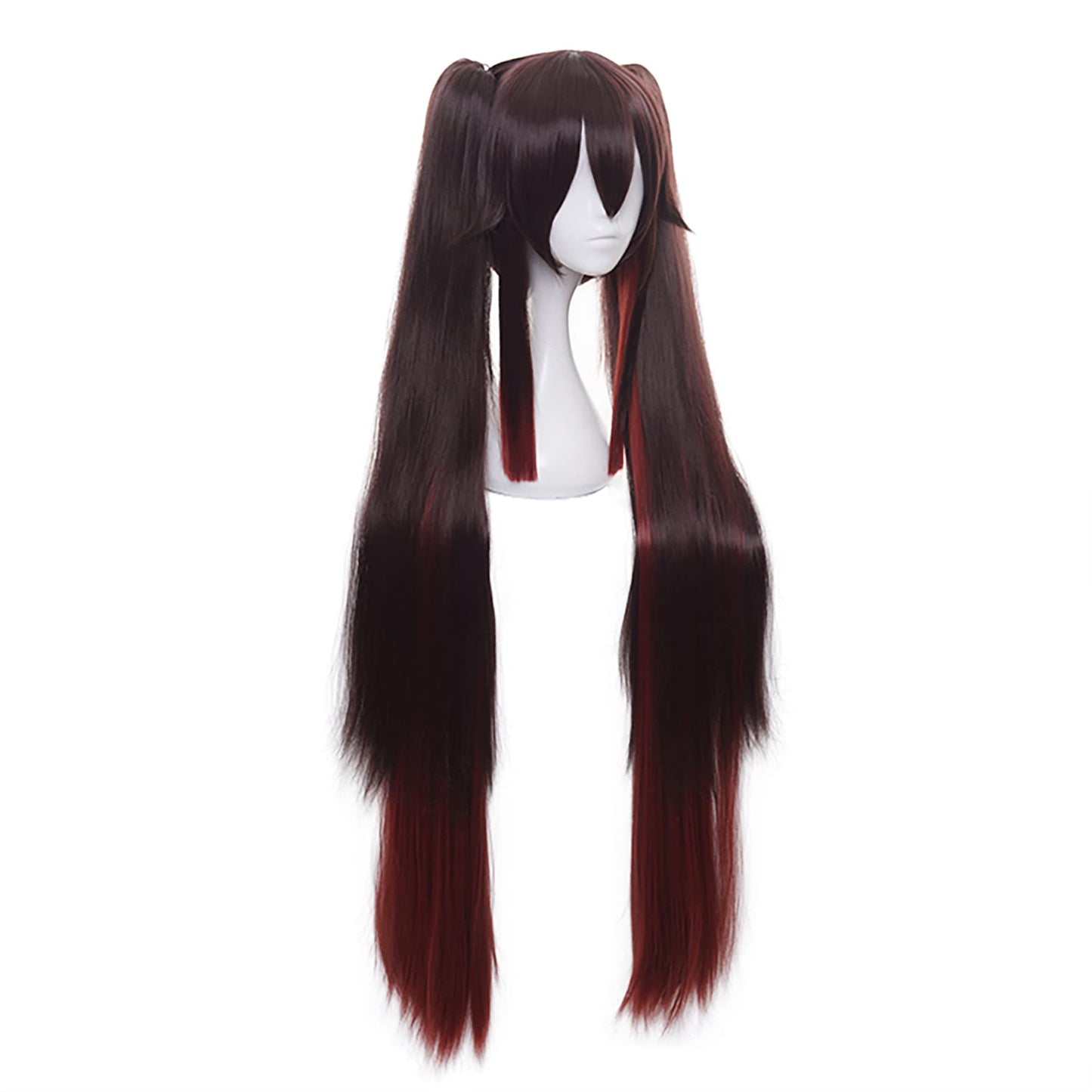 MoeLoli Hu Tao Cosplay wig for Genshin Impact Long Straight Brown Wigs with Ponytail Bangs for Women Halloween Party (Hu Tao)