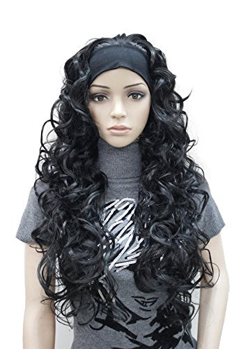 Wiginway 26 inch Long Curly Light Ash Brown Hair Premium Synthetic Women's Wig 3/4 Half Wig with Black Headband