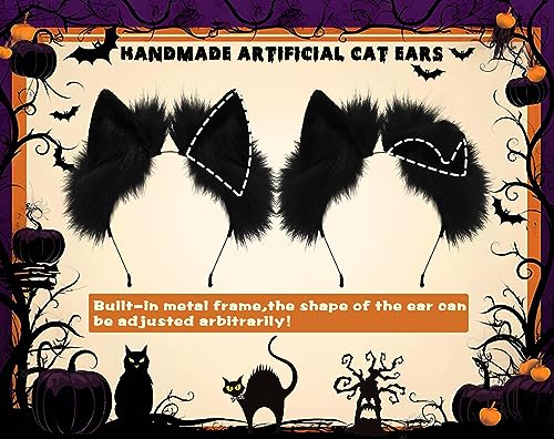 Loiahoer Cat Ears Headband Hairband Hairhoop,Animal Fluffy Neko Headwear Handmade,Head Accessories for Halloween Cosplay Fancy Dress Party,Black