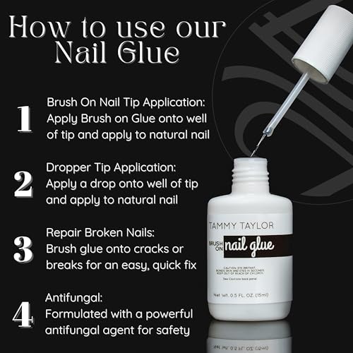 Tammy Taylor Brush On Nail Glue, Dry Clear Gel Nail Glue for Press on Nails, Acrylics, Tips and Even Natural Breaks, UV/LED Curing Needed, Strong Gel for Nails and Extensions