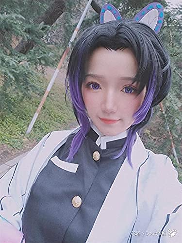 Aadesso Kochou Shinobu cosplay wig Demon 鬼滅 Kimetsu No With Butterfly Hair Clip Anime Cosplay Black And Purple Gradient Heat Resistant Synthetic with wig cap