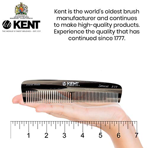 Kent R7TG Graphite Double Tooth Hair Pocket Comb, Small Fine/Wide Tooth Comb For Grooming Styling Hair, Beard and Mustache, for Men, Women and Kids. Saw Cut and Hand Polished. Handmade in England