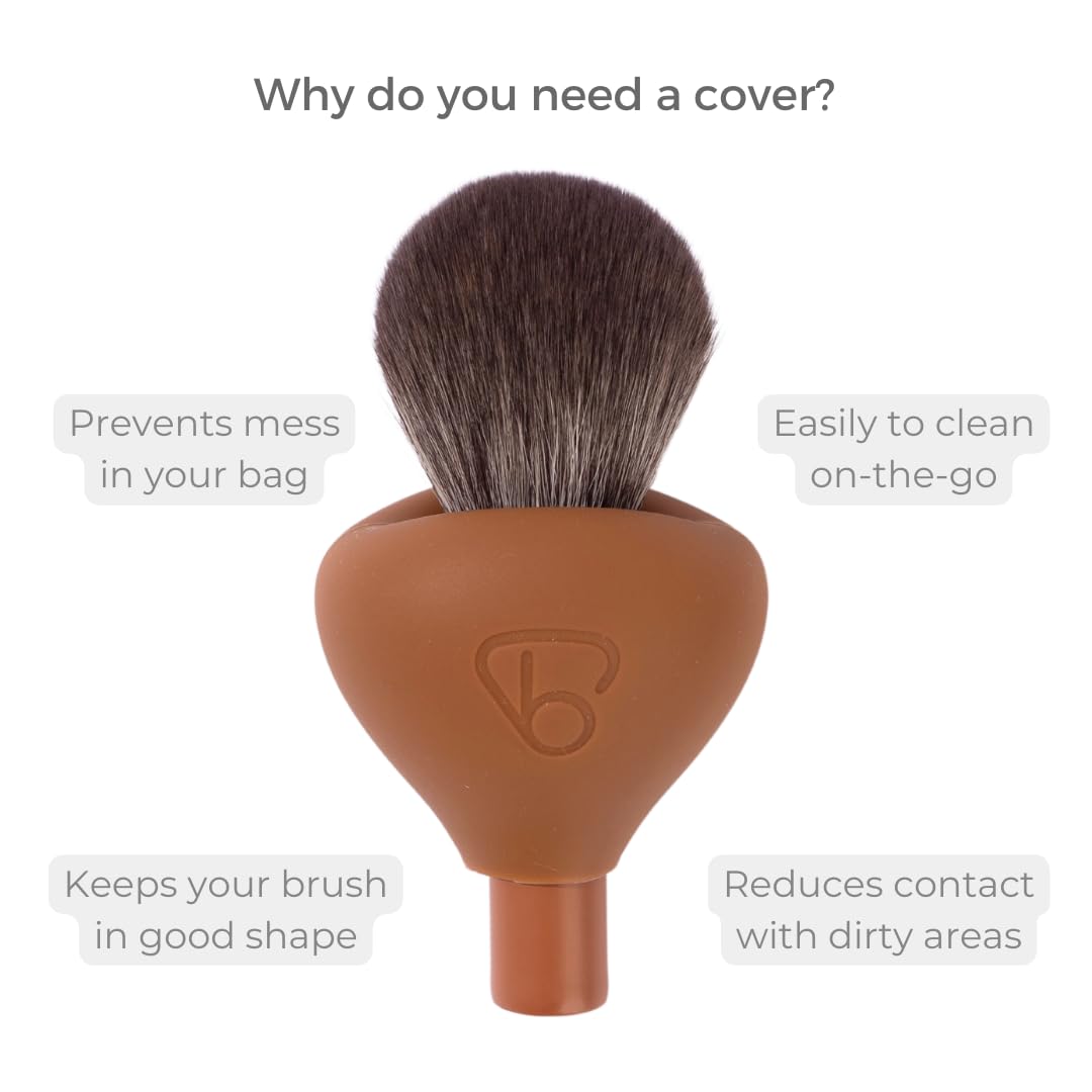 Travel Makeup Brush Set With Brush Bubble Silicone Makeup Brush Cover- Brown Matte. Travel Powder Brush with Compact makeup brush handle. Vegan Bristles.