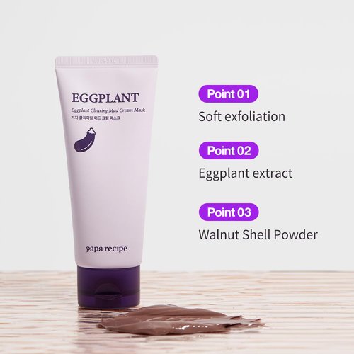 Papa Recipe Eggplant Clearing Mud Cream Mask - Deep Pore Purifying & Hydrating Face Mask for Sensitive Skin