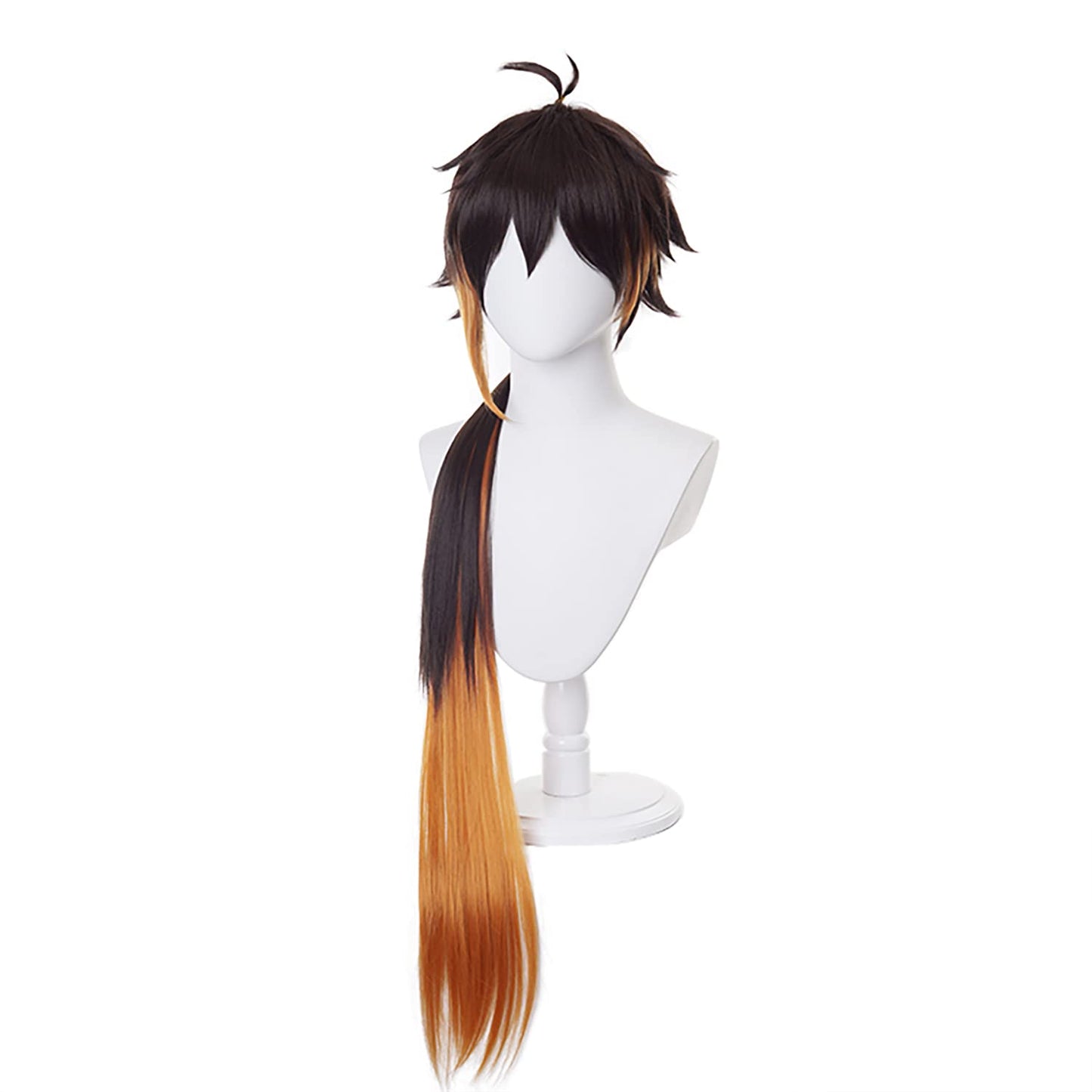 MoeLoli Anime Genshin Impact ZhongLi Cosplay Wig Black Mixed Orange Long Hair Halloween Party Wig (Zhongli)